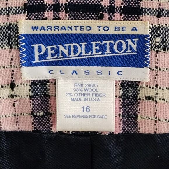 Vintage Pendleton Plaid Wool Blend Blazer Jacket Pink Blue Plus 16 - Picture 3 of 7